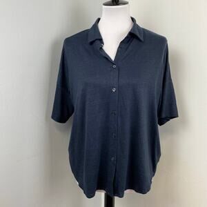 Majestic Filatures Blue Stretch Linen Short Sleeve Shirt Oversized XS